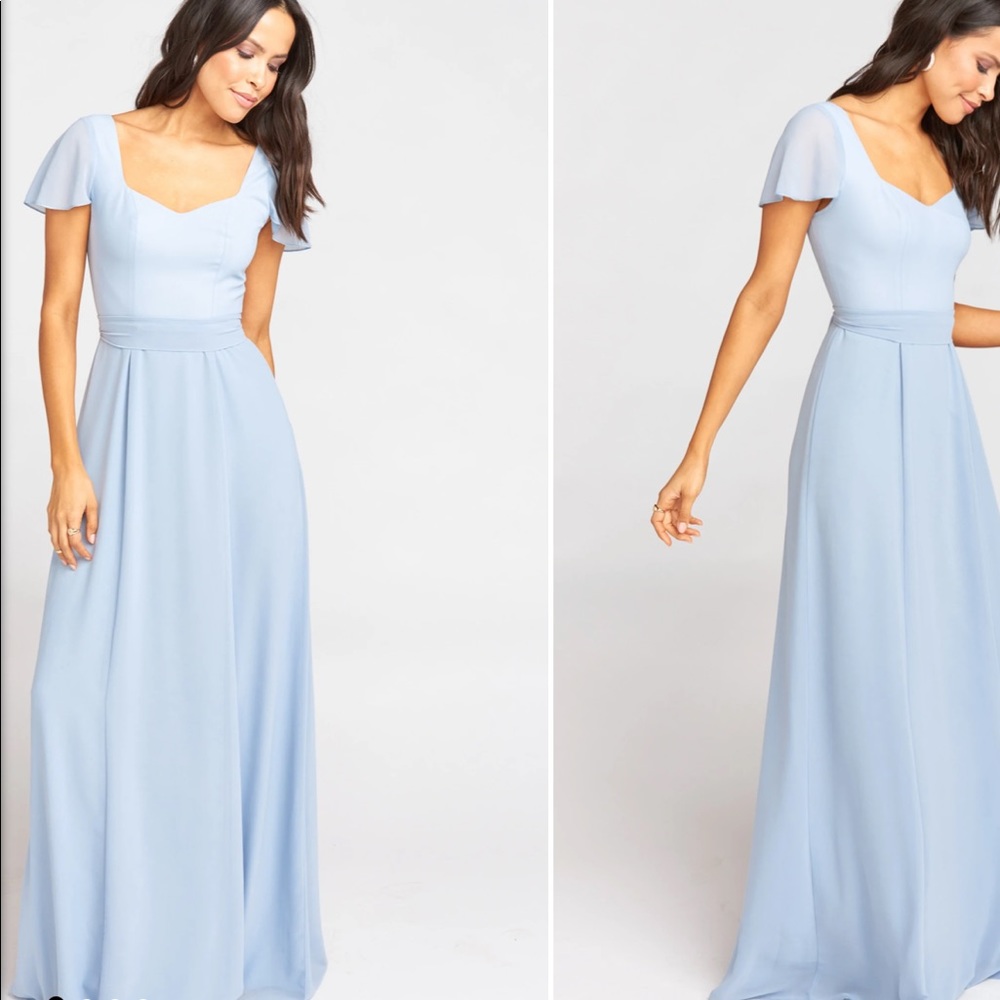 Show Me Your Mumu Marie Bridesmaids Dress- Steel Blue Chiffon, Size Small